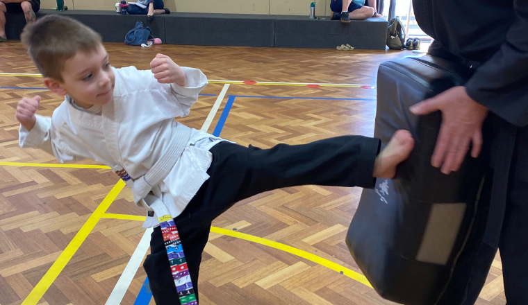 Kids martial arts class at Tan Kyu Shin, Kinder Kicks program
